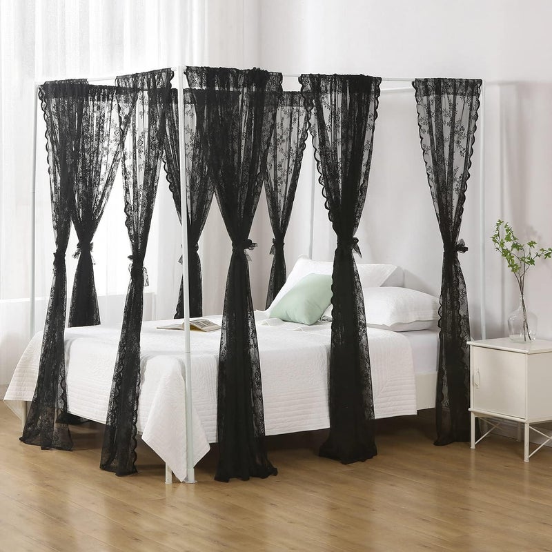 WANFASO Black French Lace Canopy Bed Curtain Queen, Gothic Style Bed Canopy for Girls Bed Scarf Room Decor - Image 4